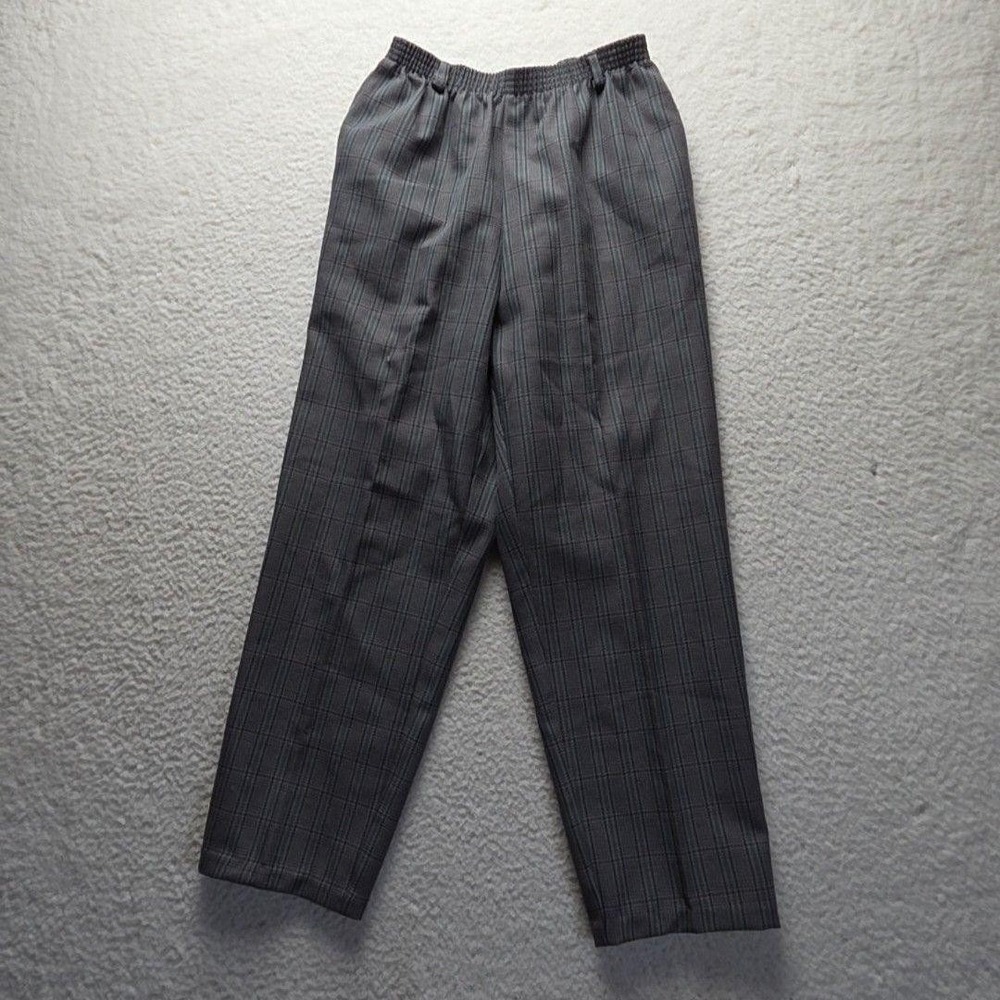 Vintage Alfred Dunner Dress Pants Womens 10 Gray Plaid Elastic Waist Pockets USA